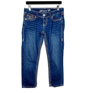 Seven7 Contrast Stitch Crop Jeans Blue Denim Casual Pant - 28